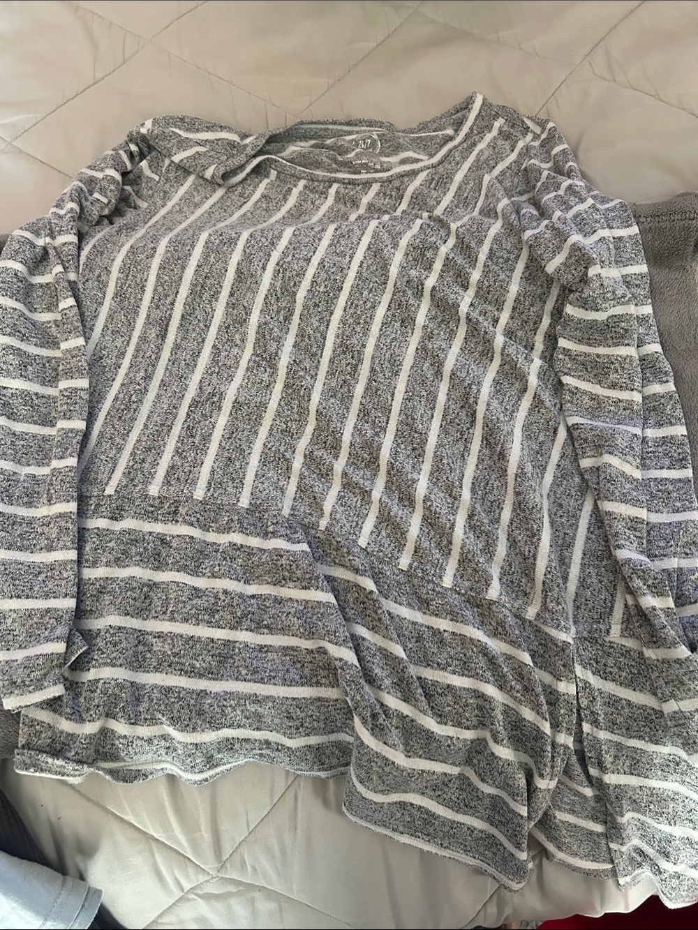 Maurices Gray and White Striped Scoop Neck Sweater